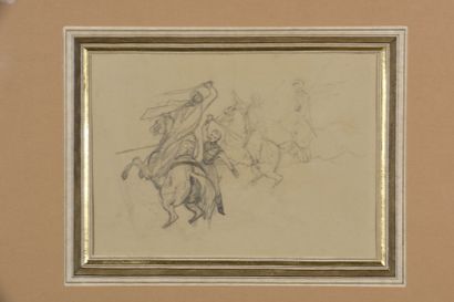 Olivier BRO de COMÈRES (Paris 1813 - 1874) 
Combat entre cavaliers arabes et français
Crayon...