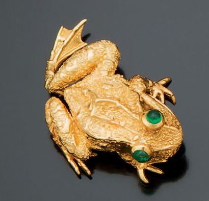 Van Cleef et Arpels Broche «grenouille» en or jaune 18K (750°/00) rehaussée de cabochons...