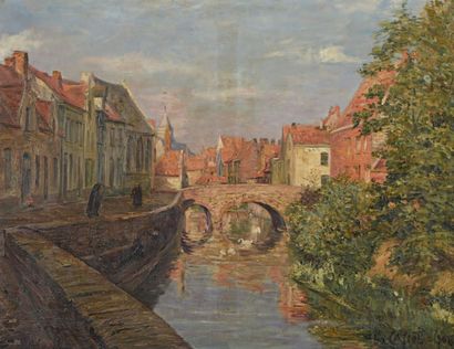 lEON CASSEL (1873-1961) 
Vue de Bruges
Huile sur toile signée et datée 1908 en bas...