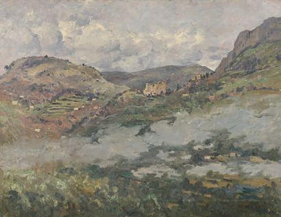 William THORNLEY (1857-1935) 
Paysage au château-fort
Huile sur toile signée en bas...