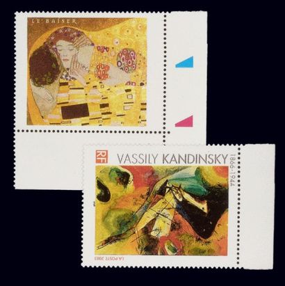 null FRANCE N°3585a et 3461a - 1,11 multicolore Kandisky et 1,02 multicolore Klimt,...