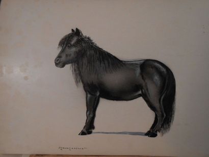 null Lot dessins modernes: -Edmond LAJOUX "Poney", signé en bas à gauche 22,5 x 33...