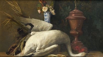PLANCO (Actif au XIXe siècle) Cygne et vase de fleurs avec une fontaine
Sur sa toile...