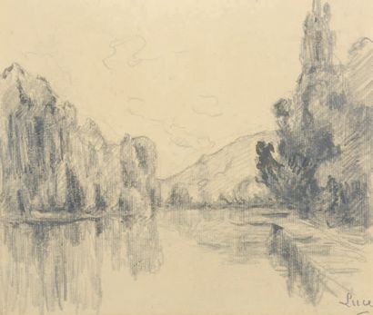 Maximilien Luce (1858-1941) 
Vue d'un canal
Fusain sur papier signé en bas à droite.
19...