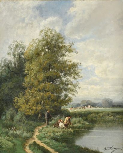 Louis-Arthur ROLIN (1831-1861) 
Bord d'étang, vers 1855-1860
Huile sur toile signée...