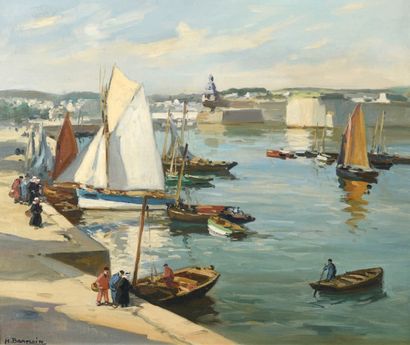 Henri BARNOIN (1882-1940) 
Port devant la vieille ville de Concarneau
Huile sur toile...