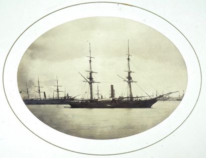 Paul-Émile Miot Quatre études de navires, vers 1857. Navire toutes voiles dehors,...