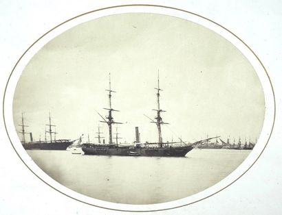 Paul-Émile Miot Quatre études de navires, vers 1857. Navire toutes voiles dehors,...