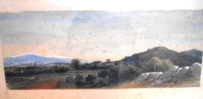 null -"Paysage",aquarelle, 12,6 x 33 cm

-"Paysage", aquarelle, monogramme TB, 15...