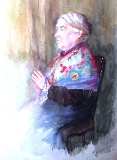 Madeleine NEUVILLE 

Lot d'aquarelles :

- "Portrait de femme en prière", daté novembre...