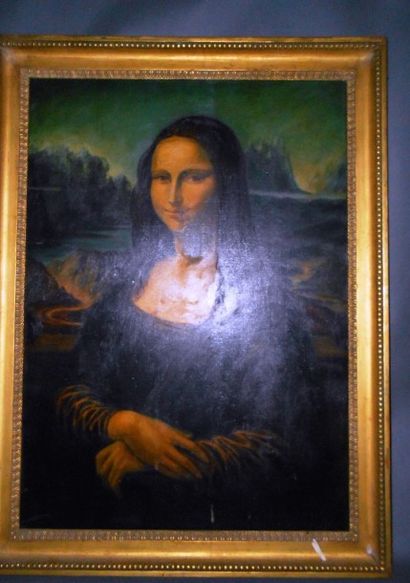 null "Mona Lisa", huile sur toile dans un cadre en bois doré.

73 x 54 cm