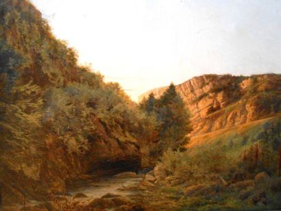 P de GAUVAIN (actif à la fin du XIX° siècle) 

"Paysage au torrent dans la montagne"

Huile...