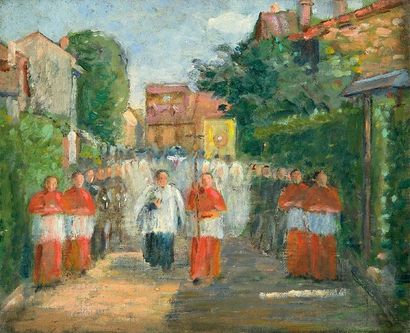 Eugène CARTIER (1861-1943) Procession des communiants Huile sur toile marouflée sur...