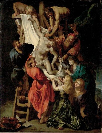 Ecole italienne du XVIIe siècle La Vierge allaitant l'Enfant Jésus avec sainte Elisabeth...