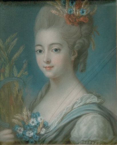 École française début du XVIIIe siècle Portrait allégorique en Céres Pastel maroufl...