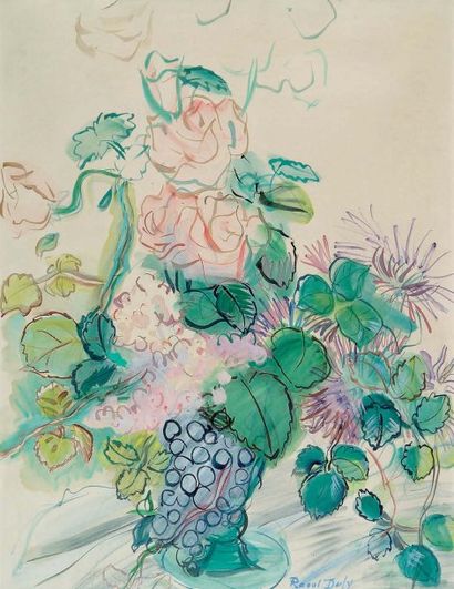 DUFY Raoul (1877-1953) "Le bouquet à la grappe". Aquarelle et gouache sur papier...
