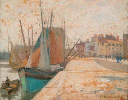 CASTRO Paul de (1882-1939) "Voiliers au port". Huile sur panneau, signé en bas à...