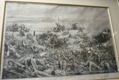 BRAUER (XIXe siècle) Bataille pendant la guerre de Crimée Gravure dédicacée. Rousseurs....