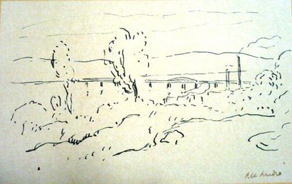 ANDRE Albert (1869-1954) Vue du pont sur la rivière Dessin à l'encre. 10 x 15,8 cm....