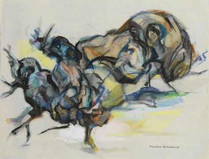PERRELLE Oswald (1897-1992) Abstraction. Pastel papier marouflé sur carton, signé...