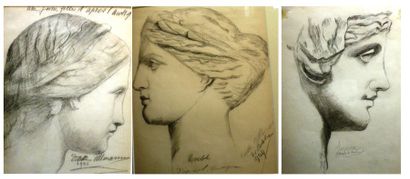 null Lot de trois dessins au crayon sur papier représentant des profils d'après l'Antique...