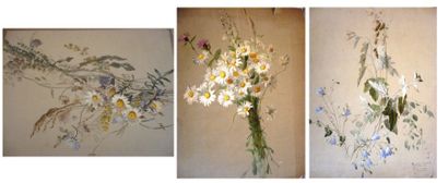 HORR Emile (XIXème siècle) Bouquet de fleurs des champs. Trois aquarelles gouachées...