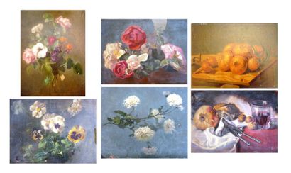 HORR Emile (XIXème siècle) Fleurs - Nature morte. Huit huiles sur papier, dont une...