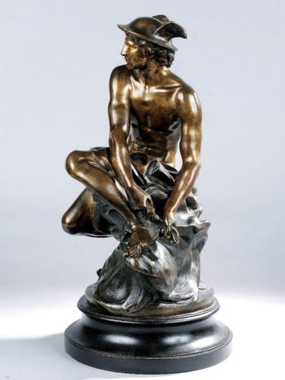 PIGALLE Jean Baptiste (1714-1785) d'après Mercure attachant ses talonnières. Bronze...