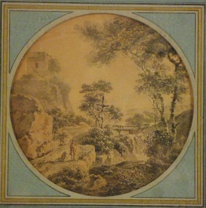 DUNKER Balthazar Anton (1746-1807) Paysage animé. Mine de plomb et rehauts de gouache...