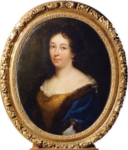 MIGNARD Pierre Attribué à (1612-1695) Portrait d'une jeune femme à la perle. Toile...
