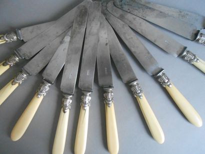 Douze couteaux de table à lame acier et manche...