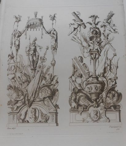 null Lot de gravures et papiers divers dont :

Auguste PEQUEGNOT estampes d'ornements...