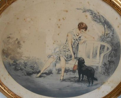 null Charles HARDY (1888-1935)

"Elégante au chien",

Lithographie ovale signée en...