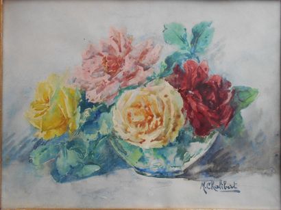 null M. CHALIBERT (XX°)

-"Bouquet de roses"

-"Bouquet d'hortensias"

Deux aquarelles,...