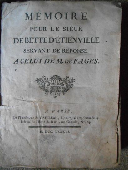 null -"Mémoires pour le Sieur DE BELLE D'ETIENVILLE...", 1786 (1 volume)

-Antip...