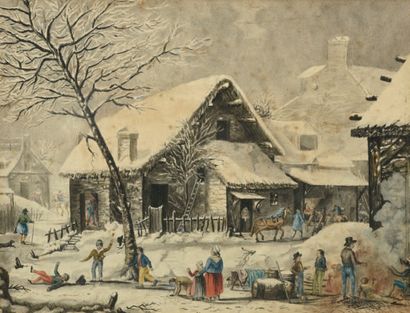 Éléonore LE BARON (Active vers 1813) 
Les amusements de l'hiver
Plume et encre noire,...