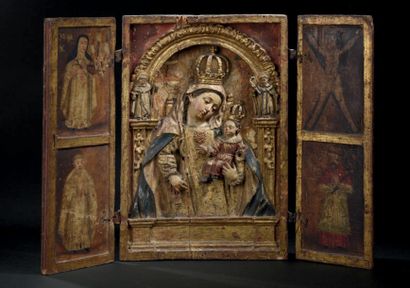 Atelier hispano-américain 
Notre Dame de la Merci
Retable portatif de bois sculpté...