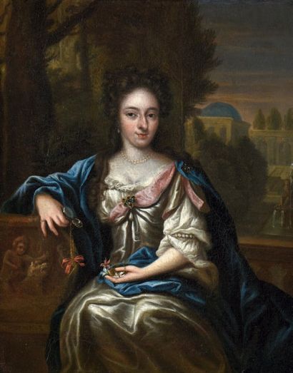 Attribué à Constantin NETSCHER (1658-1723) 
Jeune femme aux bijoux
Toile.
47,5 x...