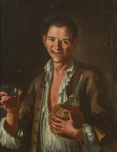 Attribué à Gaspare TRAVERSI (1722-1770) 
Jeune homme à la cruche
Toile.
63 x 50,5...