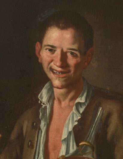 Attribué à Gaspare TRAVERSI (1722-1770) 
Jeune homme à la cruche
Toile.
63 x 50,5...