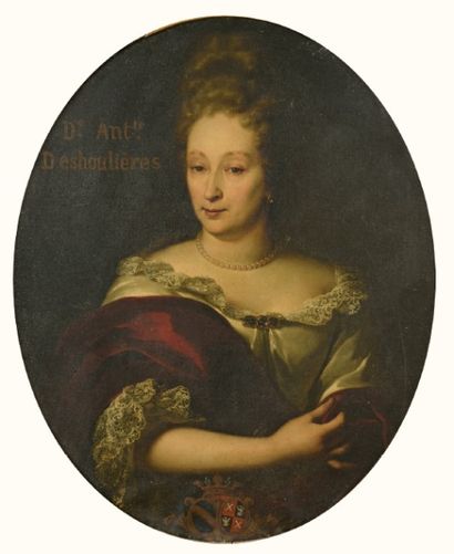 École FRANÇAISE vers 1700 
Portrait d'Antoinette Des Houilières
Toile ovale.
87 x...