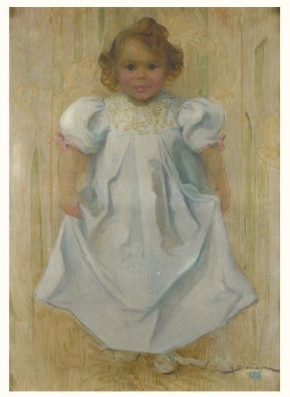 Henri Gaston DARIEN (Paris 1864-1926) 
Portrait d'une fillette en robe blanche
Sur...