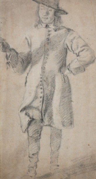 École HOLLANDAISE du XVIIIe siècle 
Un homme tenant un verre
Pierre noire sur papier...