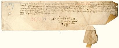 null CHARTES DU XVe siècle. - Languedoc. 24 août 1443; 1 page petit in-folio, oblongue,...