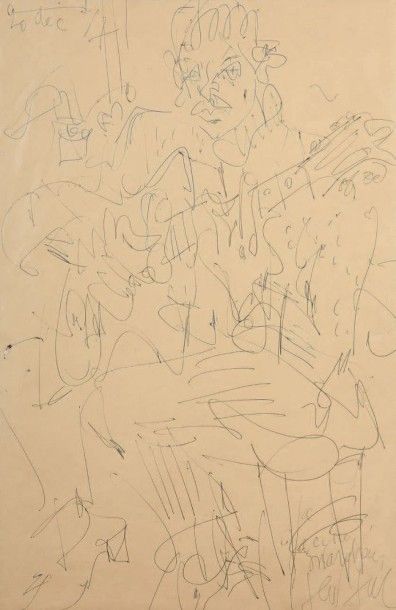 GEN PAUL (1895-1975) 
Le Guitariste, 1957
Stylo bille signé en bas à droite, daté...