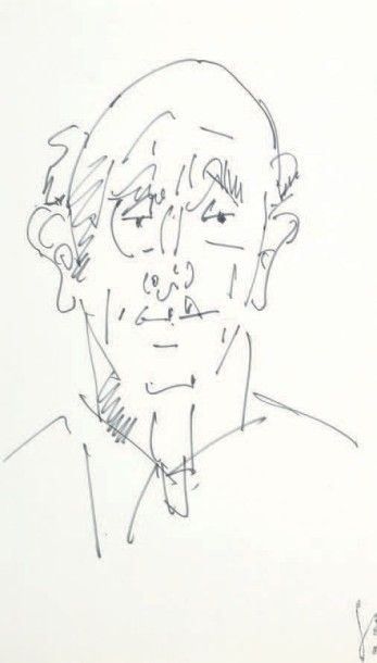 GEN PAUL (1895-1975) 
Portrait d'homme, c. 1970
Feutre sur papier, tampon du monogramme...