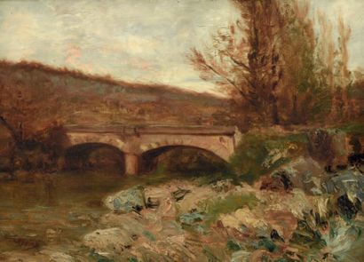 LOUIS APPIAN (1862-1896) Le pont
Huile sur toile signée en bas à gauche.
33 x 46...