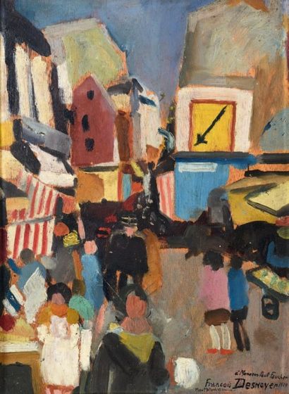 François DESNOYER (1894-1972) La rue Mouffetard, esquisse
Huile sur panneau, signée,...
