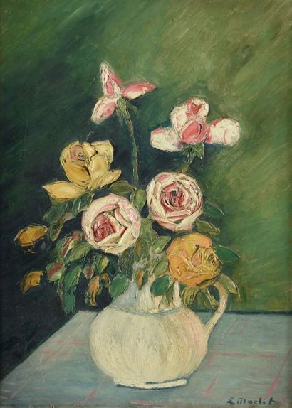 Elisée MACLET (1881-1962) Vase de roses
Huile sur panneau, monté sur châssis, signé...
