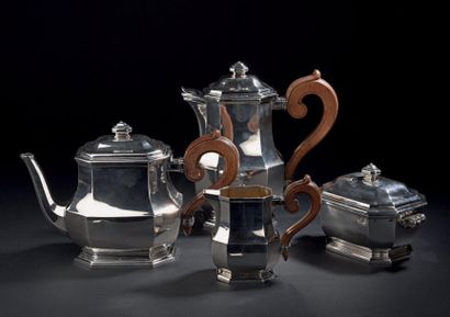 PUIFORCAT Service à thé et café en argent uni, modèle balustre à pans octogonaux...